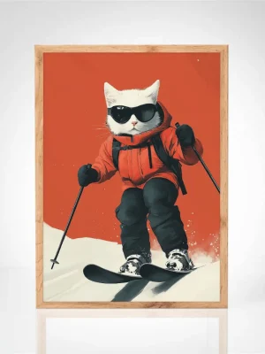 Affiche "Chat skieur"