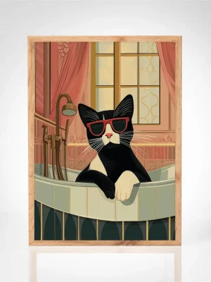 Affiche "Un félin dans son bain"