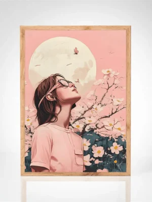 Affiche "Fleurs de Printemps sous la Lune"