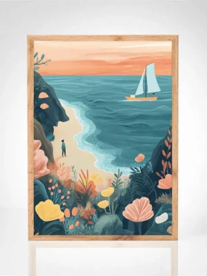 Affiche "Évasion Florale en Bord de Mer"