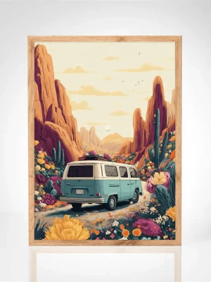 Affiche "Van rétro dans un désert enchanté"