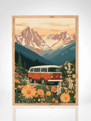 Affiche "Vintage Van & Montagnes"