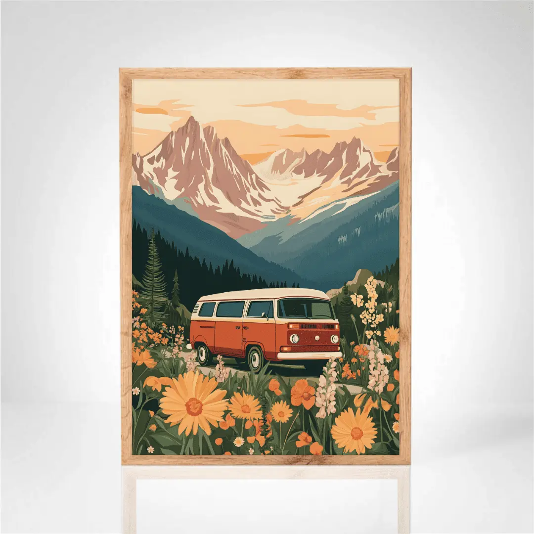 Affiche "Vintage Van & Montagnes"